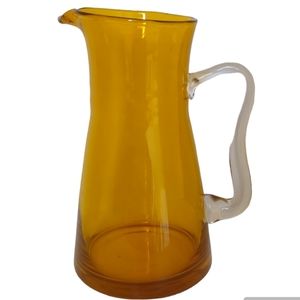 Glass Pitcher Vase Yellow 8.5" tall